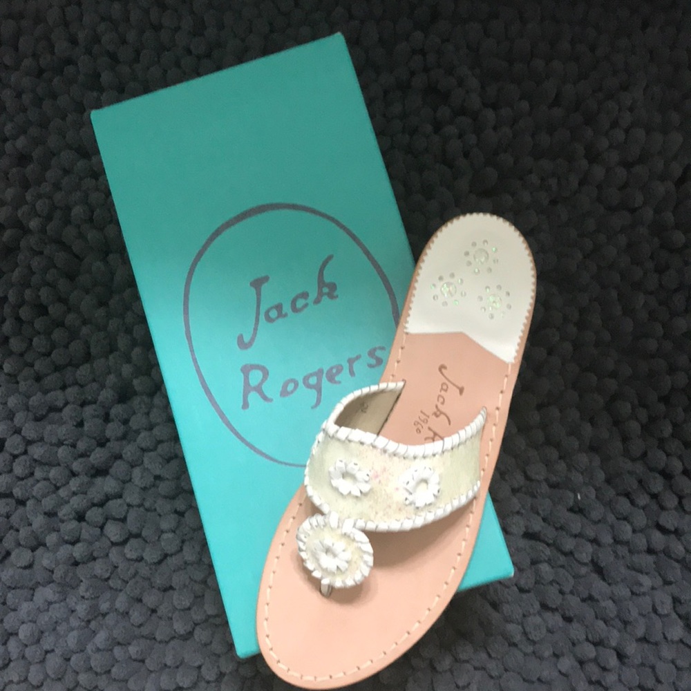 New white glitter Jack Rodger sandals size 7.5